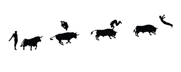 vector collection of matador and bull, silhouettes and shadows. Grunge bull and matador, vector  - obrazy, fototapety, plakaty