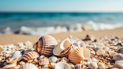 Fototapeta na wymiar Beautiful cute seashells on the beach Generative AI
