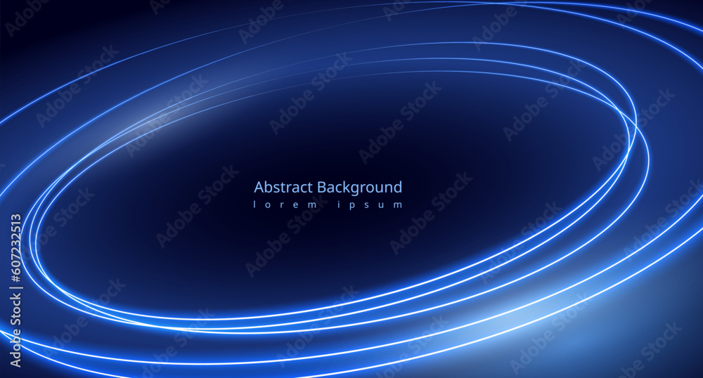 Wall mural abstract blue background with neon oval lines as swirls creating dynamics. vector illustration frame