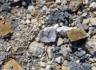 The surface of a mountain plateau with a shallow stone structure , upper angle, close-up.