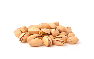 Dry Roasted and Sea Salted Pistachios on white background