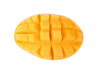 Mango slice cut in cube isolated on white background