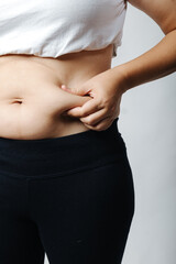 Women with abdominal fat, obesity problems, fat accumulation, diet, exercise, weight loss,...