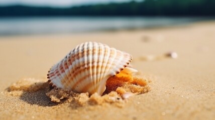 Fototapeta na wymiar Cute seashell on the beach Generative AI