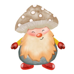Watercolor mushroom gnome cartoon 