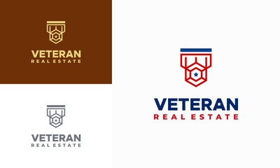 Star House Real Estate logo concept, creative House logo design with Star and american flag Color concept