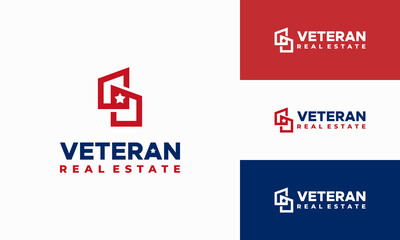 Star House Real Estate logo concept, creative House logo design with Star and american flag Color concept