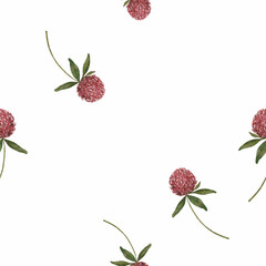 seamless watercolor pattern clover flower. minimalistic pattern on a white background for textiles, printing, wrapping paper. enjoy.