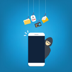 	
Hacker stealing confidential data, personal information and credit card detail. Hacking concept.	
