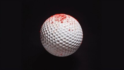 Golf ball with red stain isolated on black background Generative AI