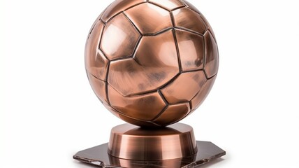 Fototapeta na wymiar Bronze soccer ball trophy isolated on white background Generative AI