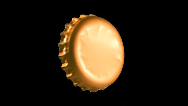 Bottle cap Spinning beer bottle ambar glossy wet humid drops detail for background replacement black background