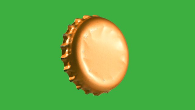 Bottle cap Spinning beer bottle ambar glossy wet humid drops detail for background replacement green background chroma key