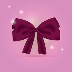 Realistic burgundy ribbon bow for hair or gift