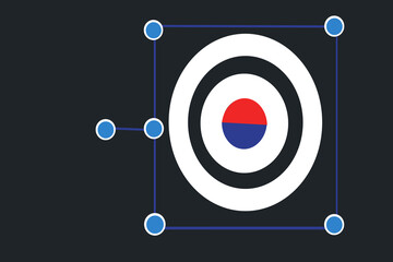 In a circle there is blue with red and white.