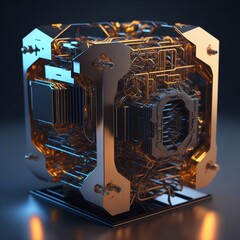 Abstract Tech quantum computer 3d render Generative AI