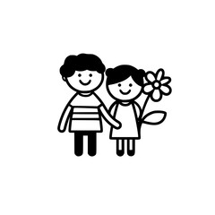 Couple holding flower vector illustration isolated on transparent background