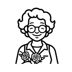 Old woman holding flowers vector illustration isolated on transparent background