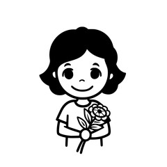 Girl holding flower vector illustration isolated on transparent background