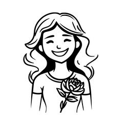 Girl holding flower vector illustration isolated on transparent background