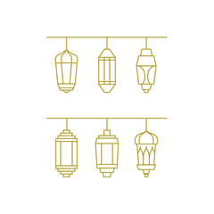 Arabic ornamental hanging golden lanterns.