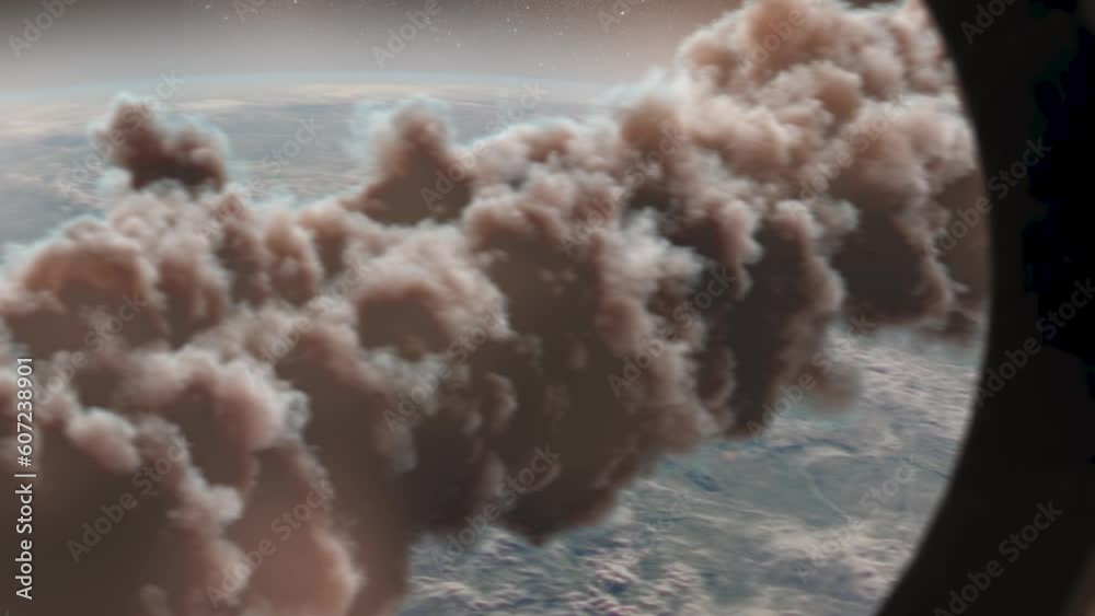Canvas Prints large burning asteroid over earth atmosphere, shuttle window view cinematic view of meteor asteroid 
