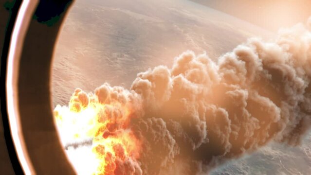 Large Burning Asteroids over earth atmosphere, shuttle window view
Cinematic view of Meteors asteroids burning over earth seeing from shuttle window
