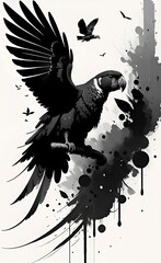 Experience the enchanting Parrot Ink Style. Delicate and expressive ink illustrations capturing the beauty of parrots with fluid lines and bold contrasts. Elevate your space with these captivating art