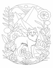 Cute floral wolf coloring page for kids 