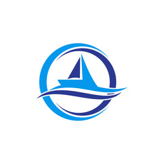 boat on the sea and ship logo design.