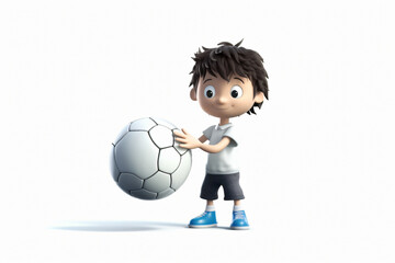 Photo studious 3d boy playing ball isolated on white background made with Generative AI