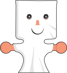 Halloween cartoon character. Cute ghost isolated on transparent background.