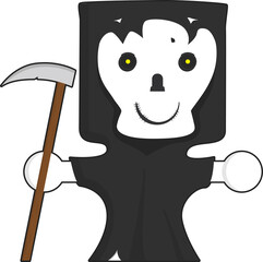 Halloween cartoon character. Cute grim reaper isolated on transparent background.