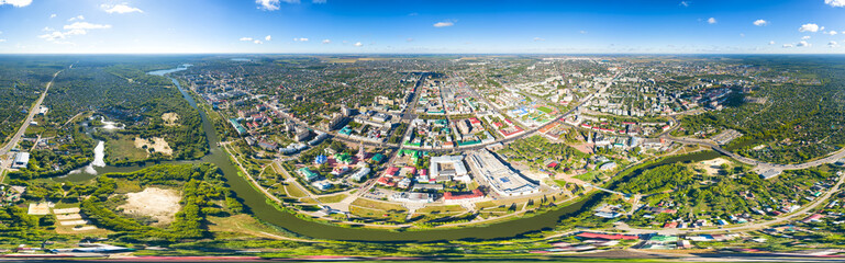 Tambov, Russia. Panorama of the city from the air in summer. Clear weather with clouds. Panorama 360, Aerial view