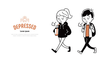 ベクターイラスト素材：落ち込む男子と女子
