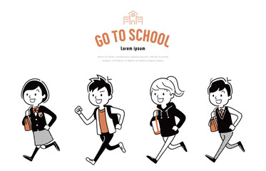 ベクターイラスト素材：笑顔で走る若い人物、男女
