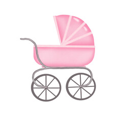 Fototapeta na wymiar Watercolor pink baby carriage
