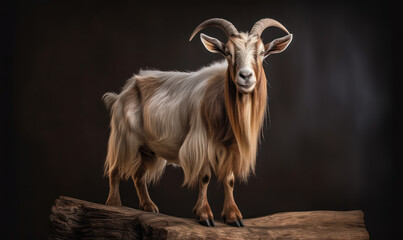 studio photo shot of Oberhasli goat on dark background. Generative AI