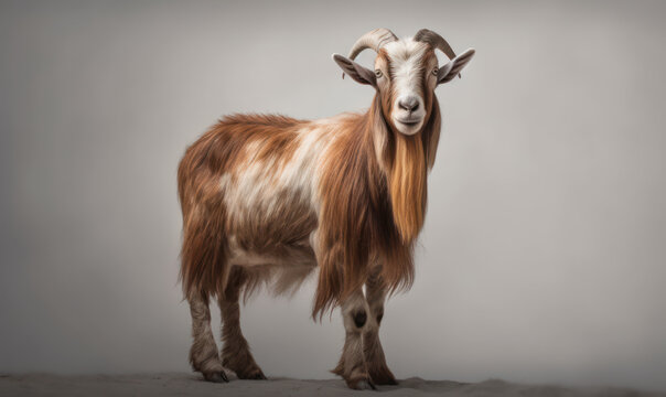 studio photo shot of Oberhasli goat on light background. Generative AI