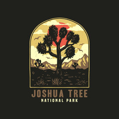 Joshua tree national park, hand drawn line style with digital color, vector illustration