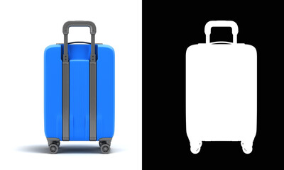 Large plastic travel suitcase with a combination lock and wheels back view 3d render on white with alpha