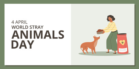 World stray animals day horizontal banner, flat vector illustration.