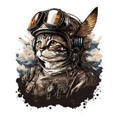 Cat Pilot With Helmet Vector Art Illustration and Graphic