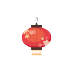 Chinese paper lantern, flat vector illustration isolated on white background.