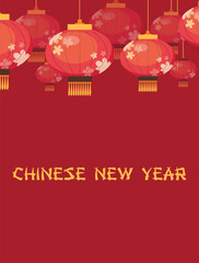 Postcard with round hanging lanterns flat style, vector illustration