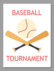 Baseball tournament flyer or invitation poster - flat vector illustration.