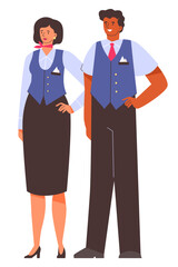 Stewardess and steward or air hostesses, flat vector illustration isolated.