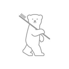 Polar bear and toothbrush, for dental clinic, line vector illustration