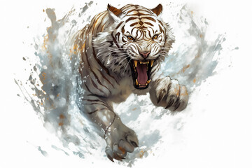 Fototapeta na wymiar Roaring Tiger watercolor illustration