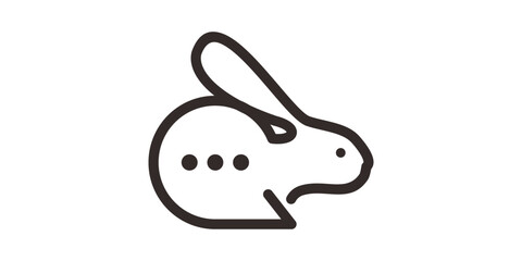 logo design minimalist line rabbit and chat icon vector illustration